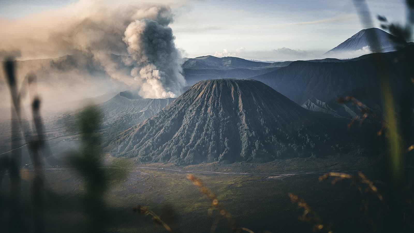 Mount Bromo smoking at dawn, East Java